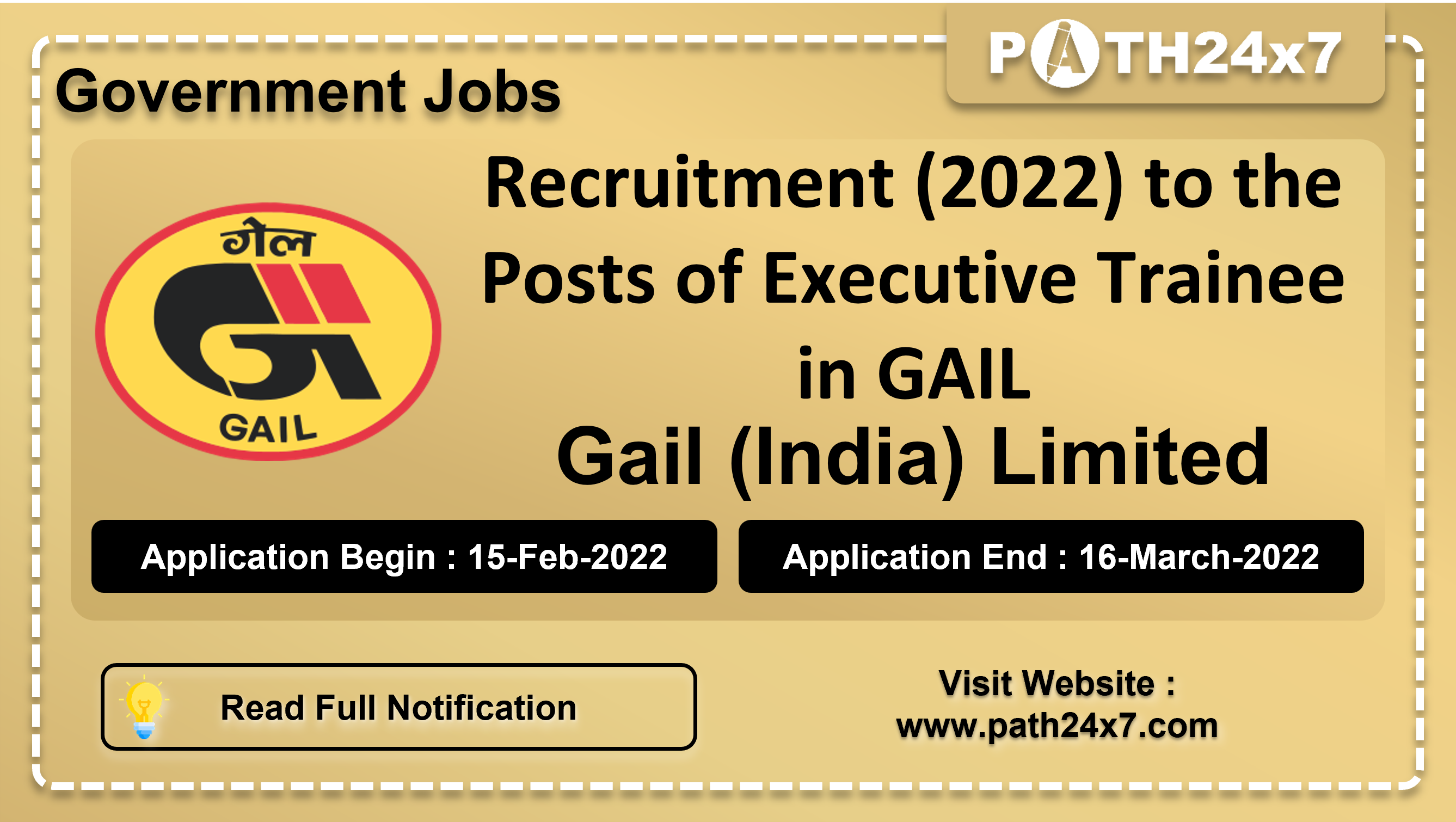 Recruitment (2022) to the Posts of Executive Trainee in GAIL, No. of Vacancies - 48, Important Dates, Application Fees, Age Limit, Educational Criteria, Physical Criteria, Vacancy Details, How to Apply By Online | Gail (India) Limited